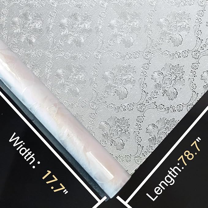 Window Privacy Film Decorative for Front Door, Bathroom Static Cling Stained Glass Sticker Opaque Heat Control UV Blocking Non-Adhesive for Home Windows, Damask