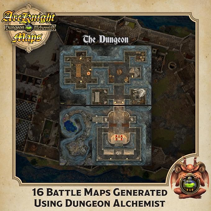 Arcknight The Noble's Keep Roleplaying D&D Battle Map; 16 Modular RPG Maps in 8 Double-Sided Pages, 1" Square Grid, Modular & Versatile DnD Map for ttrpg Gaming - for Dungeons & Dragons, Pathfinder