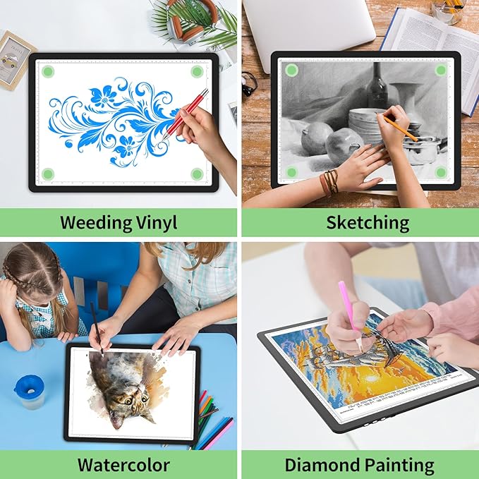 Phylosal Rechargeable A3 Light Pad with Carry Bag, Ultra-Thin Magnetic Tracing Light Box for Drawing, Diamond Art Painting Light Board with Side Button, Super Bright Light Table for Sketching (Black)