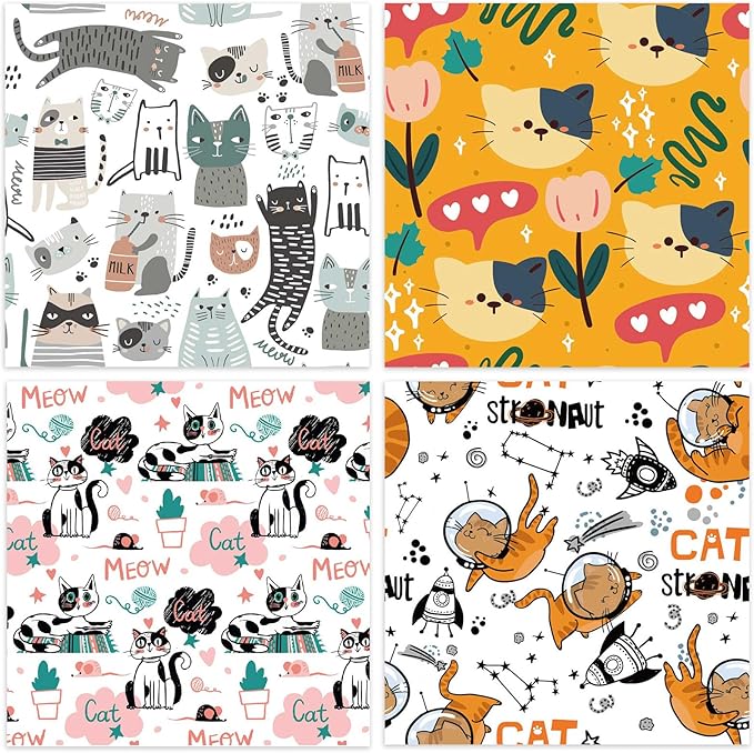 48 Sheets 24 Designs Scrapbook Paper Pad, 6"×6" Single-Sided Decopodge Craft Cardstock Paper,Scrapbooking DIY Decorative Background Cardmaking Supplies.Cat's Life&Sweet Love
