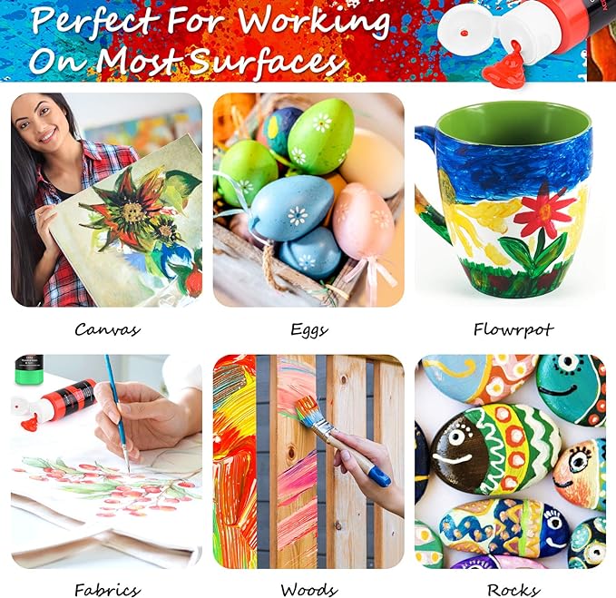Caliart Acrylic Paint Set With 12 Brushes, 24 Colors (120ml, 4oz) Art Craft Paints for Adults Artists Beginners Painters, Canvas Ceramic Wood Rock Painting Art Supplies Kit