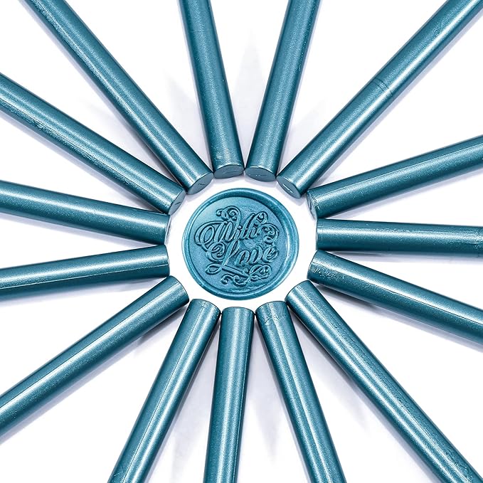 Yoption 15 Pieces Glue Gun Sealing Wax Sticks for Wax Seal Stamp, Great for Wedding Invitations, Envelopes, Cards, Christmas Gift Ideas, Wine Packages (Teal Blue)