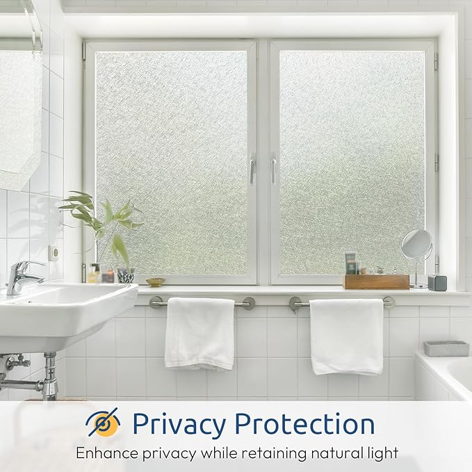 rabbitgoo Window Privacy Film Frosted Glass Film, Decorative Cling UV Sun Blocking Decals, Frosting Window Clings for Home Bathroom Door Coverings, 17.5 x 157.5 inches