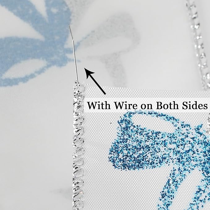 MEEDEE Blue & Silver Christmas Ribbon, 2.5 Inch Wired Satin Ribbon with Turquoise & Silver Glittery Bows, 10 Yards (30 Feet), Perfect for Tree, Garlands, Toppers & Bows