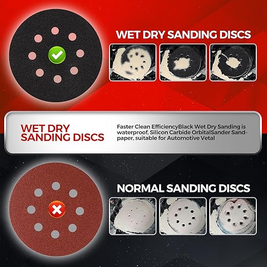 100PCS 5 inch Silicon Carbide Sanding Discs 320 Grit, Wet Dry Orbital 5 Sander Hook and Loop Sandpaper Disc, Best for Metal,Automotive,Wood Polishing