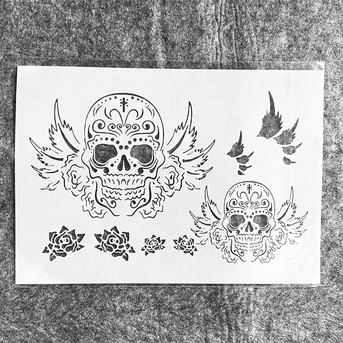 TIAMECH A4 Reusable Flying Skull Wings Stencil for Painting - Halloween Ghost Layering Template, DIY Wall Art, Wood Furniture, Scrapbook & Crafts (8.3x11.7inch)