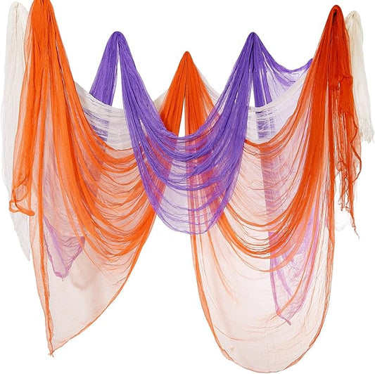 Boao Halloween Cheese cloth 84.65 x 590.55 Inch White Orange and Purple Cheesecloth Roll for Crafts Large Cotton Muslin Gauze Fabric for Halloween Outdoor & Indoor Spooky Decoration