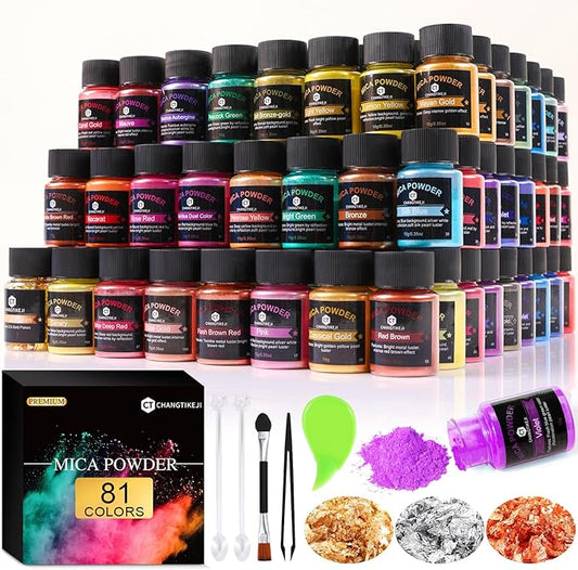 CHANGTIKEJI Mica Powder - 81 Colors - 10g/Bottle of Natural Pigment Powder for Epoxy Resin，Soap Making，Candle Making,Car Freshies,Dye,Nail Polish,Bath Bombs