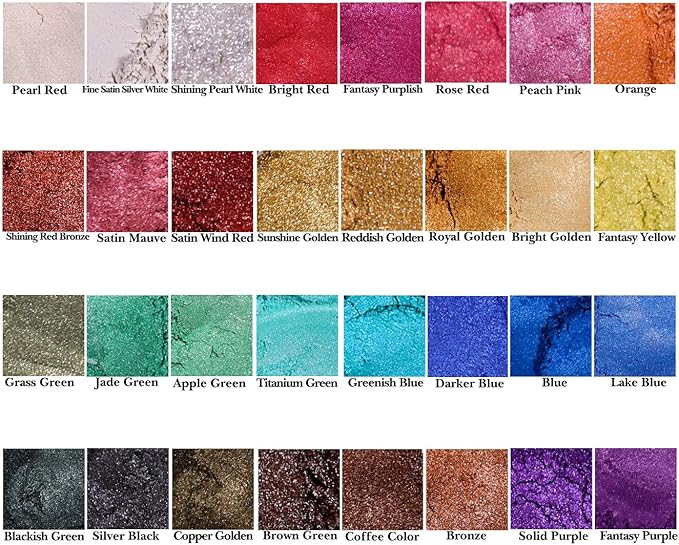 SEISSO Mica Powder for Epoxy Resin, 32 Colors, 0.18 oz(5g) Bottles Mica Pigment Powder for Lip Gloss, Soap Making, Bath Bomb, Art Crafts, Resin Dye, Nails