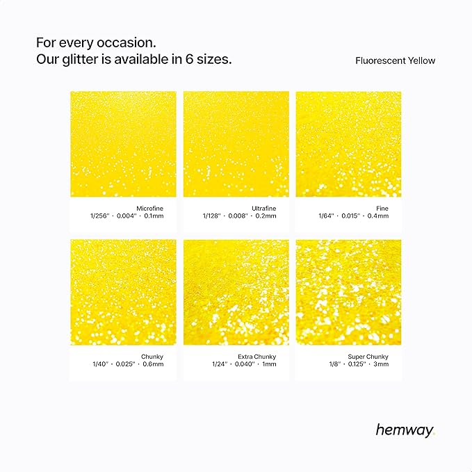 Hemway Polyurethane & Epoxy Resin Glitter 100g / 3.5oz Metallic Crystal Flake Additive for Flooring Jewelry Tumblers Glass Pigment - Chunky (1/40" 0.025" 0.6mm) - Fluorescent Yellow