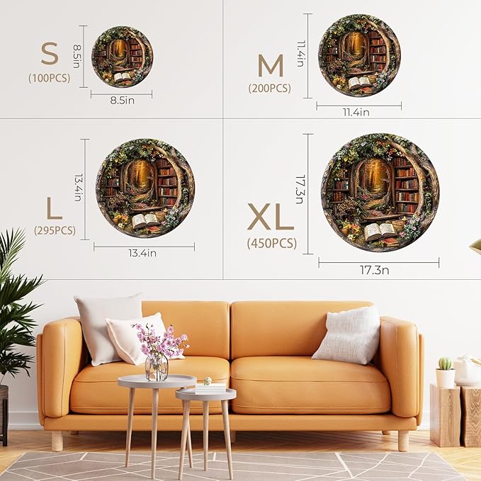 KAAYEE Wooden Puzzles for Adults, 3D Visual Effect Tree House Library Wooden Jigsaw Puzzle Unique Shape Wood Puzzle Adult, 3D Effect Flat Puzzle Birthday Family Games (M-11.4 * 11.4 in-200pcs)