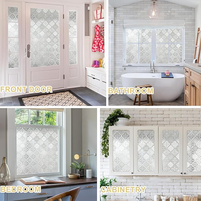 Window Privacy Film Decorative for Front Door, Bathroom Static Cling Stained Glass Sticker Opaque Heat Control UV Blocking Non-Adhesive for Home Windows 23.6 X 78.7 inches
