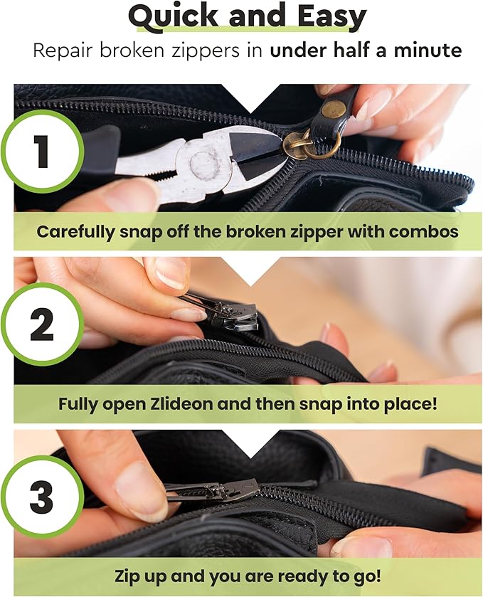 ZlideOn Zipper Pull Replacement - Black, Normal Multipack (4 Pieces) - Instant Zipper Replacement Slider for Metal Zippers
