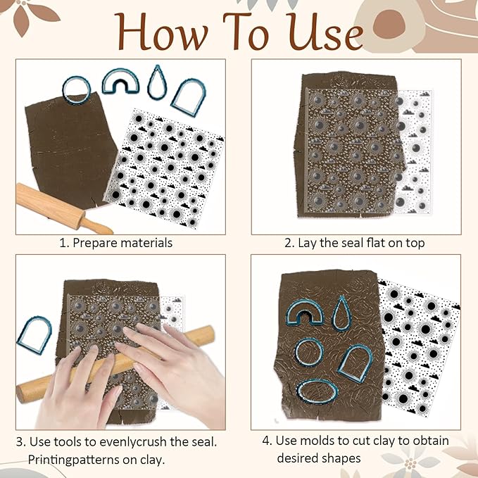 CHGCRAFT Sun and Cloud Polymer Clay Texture Sheets Geometric Pattern Silicone Texture Stamp Clay Texture Mat Modeling Pattern Pad Sheets for Jewelry and Earrings Tools, 5.5x5.5 inch