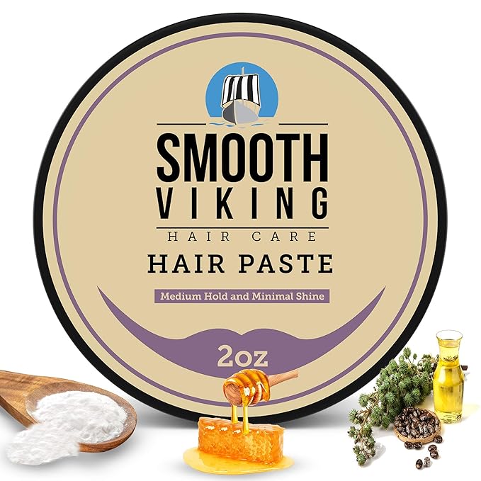 Smooth Viking Hair Paste for Men - Hair Styling Cream with Minimal Shine & Medium Hold Hair Products for Men, Hair Cream for Men, Styling Paste for Textured Messy Hairstyle - Made in USA, 2oz