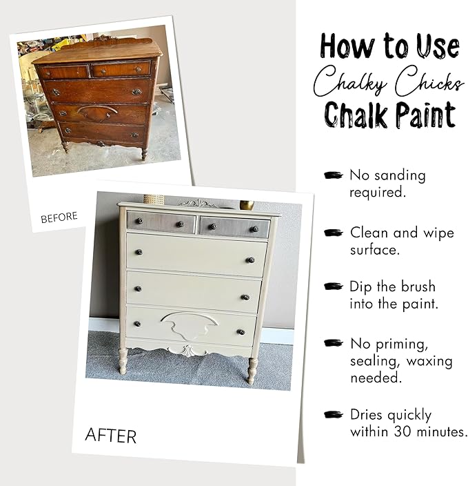 Chalky Chicks All-in-One Chalk Paint for Furniture or Cabinet - 32 Fl Oz - Matte Finish Olive Wood (Taupe) for Metal, Wood Furniture Paint - No Sanding All-in-One for Home Decor & Crafts, USA Made
