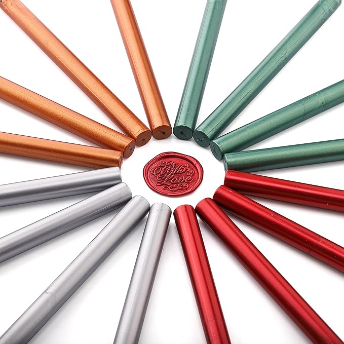 Yoption 16 Pack Christmas Glue Gun Sealing Wax Sticks for Wax Seal Stamp, Great for Wedding Invitations, Cards, Envelopes (Christmas Series Color)