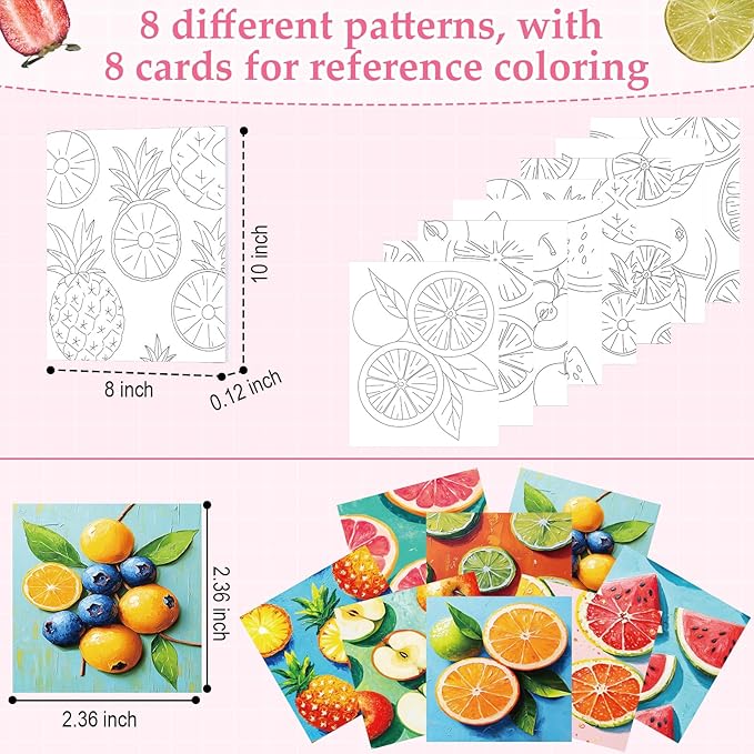 Cholemy 36 Pcs Paint and Sip Kit for Adults 8''x10'' Pre Drawn Canvas for Painting DIY Afro Acrylic Painting Kit Wood Easel Brushes Date Night Bulk for Christmas Party Gifts(Colorful Fruits)
