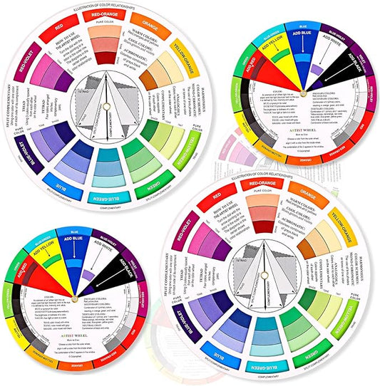 4 Pcs Color Wheel, Paint Mixing Learning Guide Art Class Teaching Tool - Blending Board Chart - Mix Colors (5.5 Inches, 9 Inches)