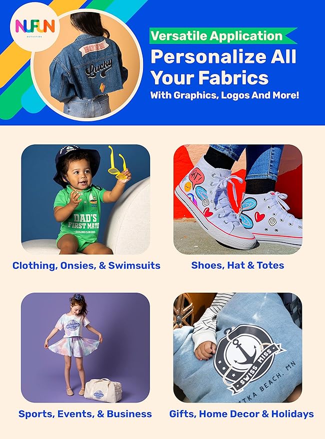 NuFun Activities Printable Iron-on Heat Transfer Paper for T Shirts, Dark Fabrics, 100 Sheets 8.5 x 11 inch, Long Lasting, Durable, Professional Quality, Easy DIY, Non-Toxic, Made In the USA