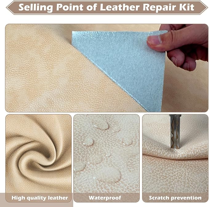 Leather Repair Tape, 4.7x63 inch Leather Patches for Furniture, Self Adhesive Leather Repair Patch for Sofas, Couches, Leather Covers, Seats, Chairs, Vinyl Repair Tape Retro Beige Yellow