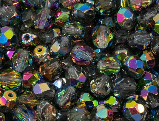 25 pcs Faceted Fire Polished Pressed Czech Glass Beads 8mm (0.32in), 00030-28137 Crystal Vitrail Medium