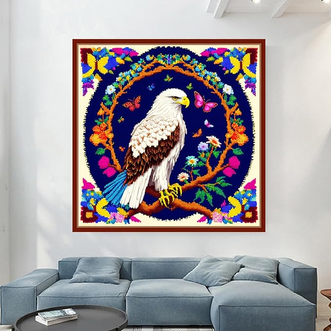 Dimensean Stamped Cross Stitch Kits Full Range of Embroidery Patterns Starter Kits for Beginners Adult or Kids DIY Cross Stitches Needlepoint Kits 11CT-Eagle Flower 17.7x17.7 inch