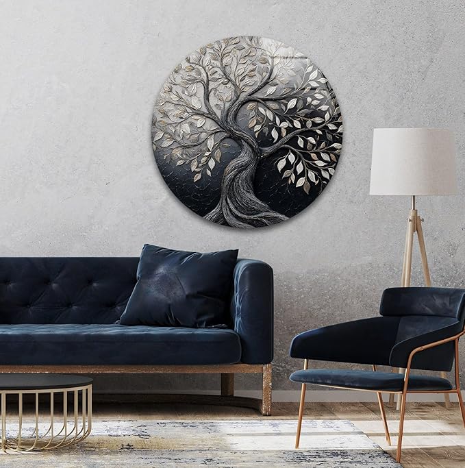 My Photostation.com 20''(50cm) Diameter Twilight Tree of Life Round Glass Wall Art Tempered Glass Printing Wall Decor Large Wall Art Wall Hangings