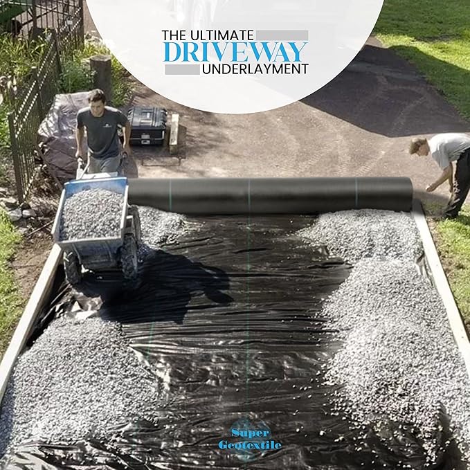 Woven Geotextile Fabric for Driveway and Road Stabilization, Construction Underlayment, Erosion Control, Commercial Grade 50 Year for Gravel Roads and Pavers (20x30) Ships Folded