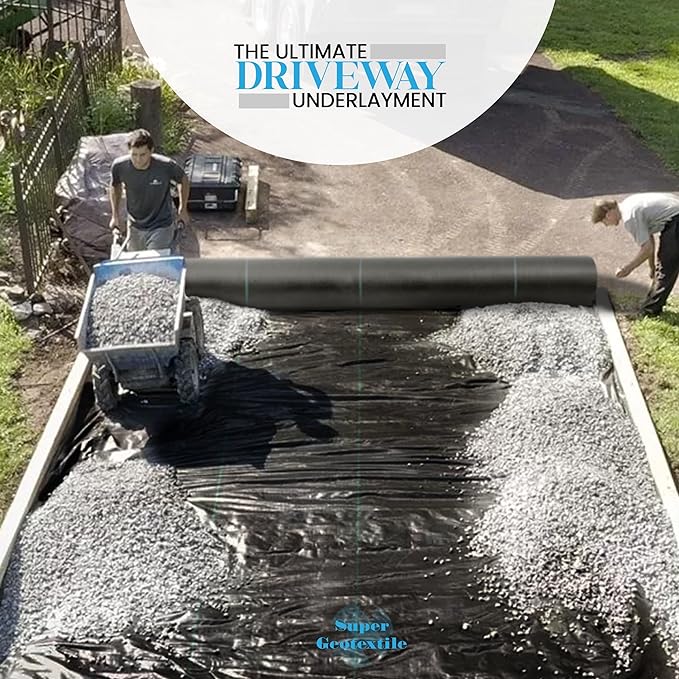 Woven Geotextile Fabric for Driveway and Road Stabilization, Construction Underlayment, Erosion Control, Commercial Grade 50 Year for Gravel Roads and Pavers (12.5x30) Ships Folded
