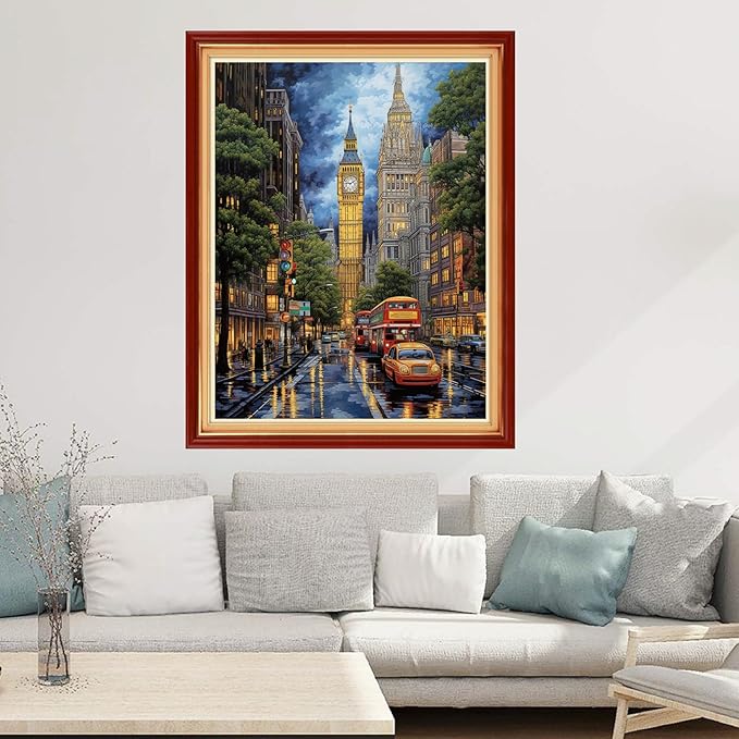 Cross Stitch Kits for Beginners Stamped Cross-Stitch Supplies Needlework preprint Embroidery Kits for Adults DIY Needlepoint Kits Embroidery Patterns 11CT-Streets of New York 16x20 inchs