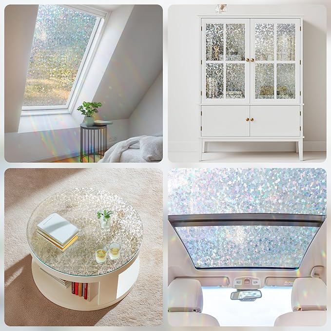 Haton Window Privacy Film, Rainbow Stained Glass Window Clings, 3D Decorative UV Sun Blocking Sticker, Removable Static Cling Heat Control Tint for Home Door, 23.6" x 78.7" Non-Adhesive