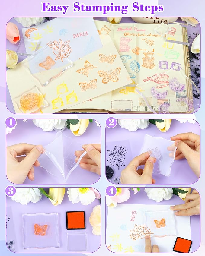 7 Pieces FIVEIZERO Acrylic Stamp Block, Assorted Sizes Clear Stamping Blocks Tools with Grid Lines for Scrapbooking Crafts Card Making and Decorative DIY Essential Stamping Tool(Straight Edge)