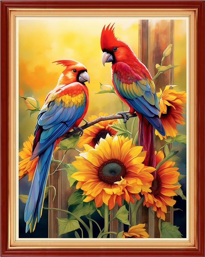 Funchey Stamped Cross Stitch Kits, DIY Cross Stitch Pattern for Adults Beginners Needlepoint Kits Embroidery Kit Arts and Crafts 11CT-Sunflower Bird 16x20 inch