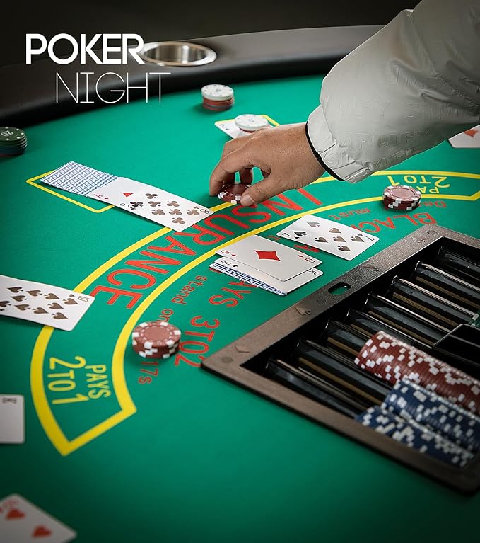 Foldable 7 Players Poker Table for Blackjack, Texas Hold'em Table with Stainless Steel Cup Holder, Casino Leisure Table for Card Games, Dominoes, Board Games,Green Speed Felt