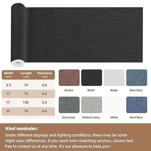 Fabric Repair Patch, Fabric Large Repair Tape, Self-Adhesive Patches for Furniture, Sofa, Car Interior, Shoes, Hand Bag, Clothing (Black, 3.5X79 Inch)