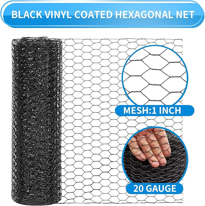 36'' x 150' Black Chicken Wire Mesh Fence, 20 Gauge Galvanized Poultry Netting and 1 inch Garden Mesh Fence Roll, Chicken Wire for Floral Arrangements/Crafts/Farm/Livestock/Pet Protection