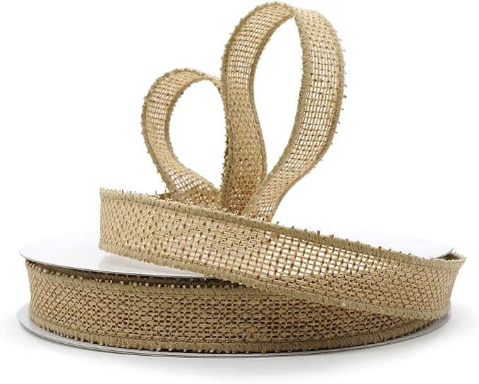 CT CRAFT LLC Burlap Fabric Wired Ribbon 3/4" x 20 Yards Natural Color for Christmas Home Wedding Decor Gift Wrapping Tree Topper Bow Wreath Bouquet DIY Crafts