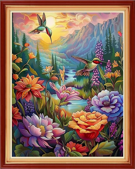 Dimensean Stamped Cross Stitch Kits Full Range of Embroidery Patterns Starter Kits for Beginners Adult or Kids DIY Cross Stitches Needlepoint Kits 11CT-Hummingbird Scenery 16x20 inch