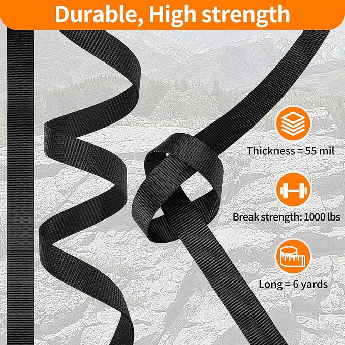5/8" Buckle and Strap Set: 6 Yards of Thick Nylon Webbing, 6 Pack Quick Side Release Adjustable Plastic Buckles, 12 Tri-Glide Slide Clips, Black (5/8" Combo Set)