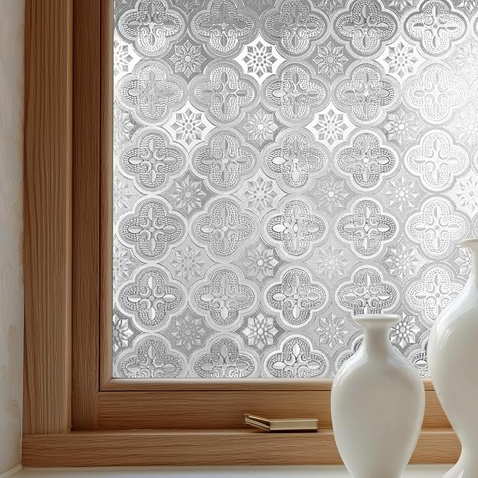 Window Privacy Film Decorative for Front Door, Bathroom Static Cling Stained Glass Sticker Opaque Heat Control UV Blocking Non-Adhesive for Home Windows 23.6 X 78.7 inches