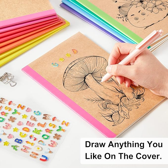 feela 80 Pack Composition Notebooks Bulk, Kraft Cover Lined Blank College Ruled Composition Travel Journals with Rainbow Spines For Women Students Business, 60 Pages, 8.3”x 5.5”, A5, 8 Colors