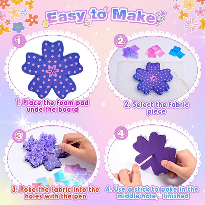 Arts and Crafts for Girls Ages 4-12, Poke Art Flower Bouquet with 8 Flowers & 2 Butterflies DIY Creative Activity Mess-Free Fun for Kid Party Favors Birthday Christmas Gifts for 4-12 Year Old Girls