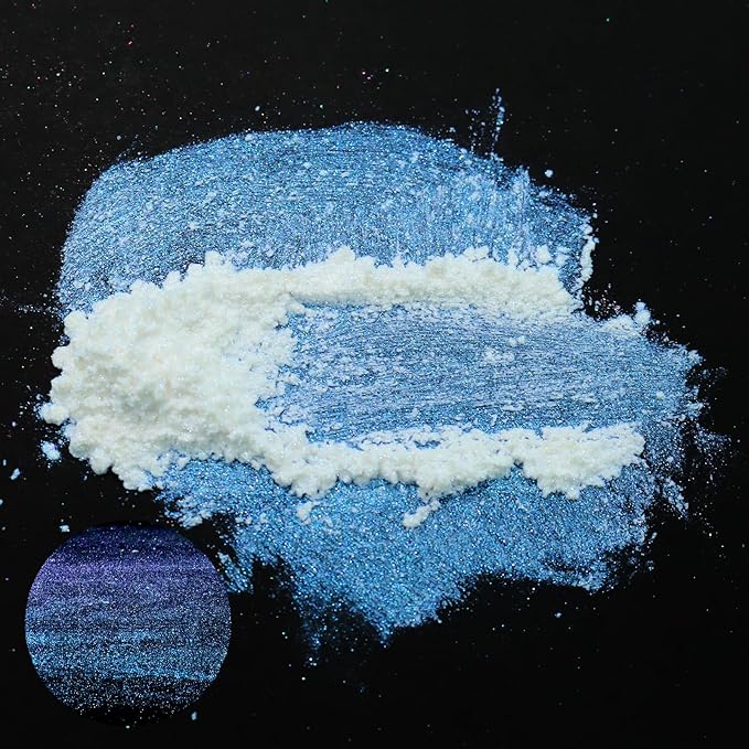 Matio Chameleon Mica Powder, 1.06oz/ 30g Midnight Dream White Chrome Powder, Pearlescent Effect Color Shift Pigment for Resin Craft, Soap Candle Dye, Nail Art, Makeup, Bath Bomb,Paint,Slime Pigment