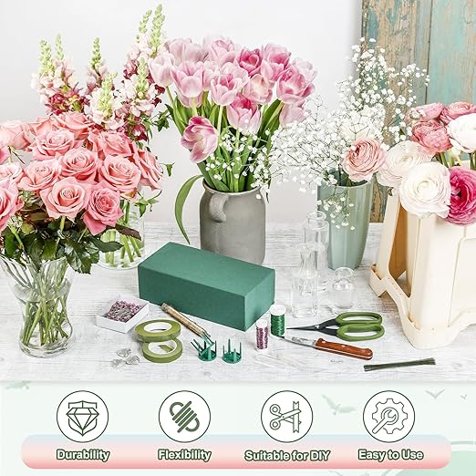 PATIKIL 32 Inch 22 Gauge Floral Stem Wire, 5 Pack/200 Pieces Bouquet Stem Paper Wrapped for DIY Crafts Flower Arrangements, Green