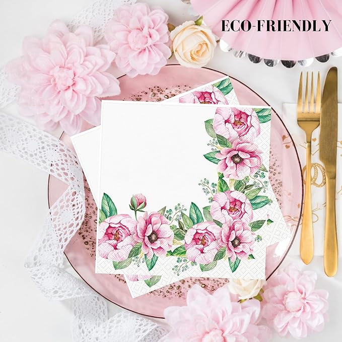 20-ct 13x13 Flowers Paper Luncheon Decoupage Napkins, 3-Ply Servilletas Printed Flower Twigs Round Cocktail Napkin for Art, Dinner and Party, Disposable Napkins Decor