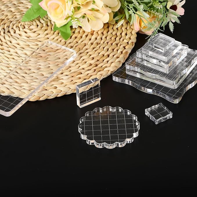 PATIKIL 2" x 2" Acrylic Stamp Block, Clear Stamping Block with Grid Lines Decorative Mounting Blocks Square for Scrapbooking DIY Crafts Card Making