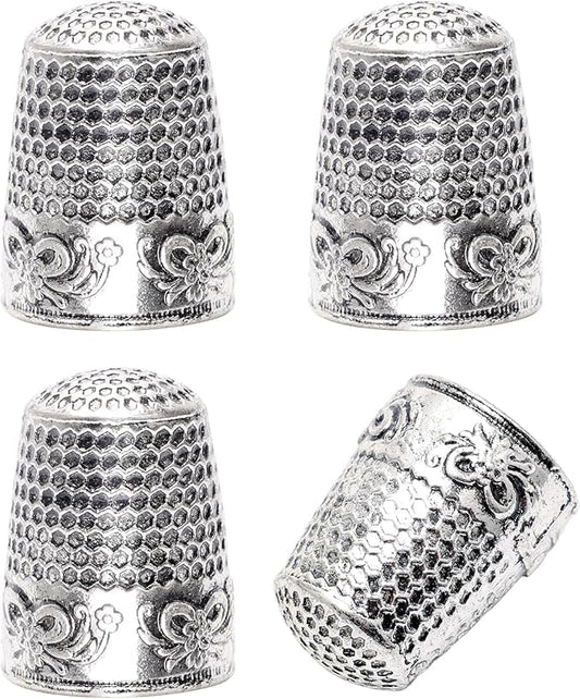 4Pack Thimbles for Hand Sewing, Sewing Thimble Hand-Working Sewing Thimble Finger Protector (Silver)
