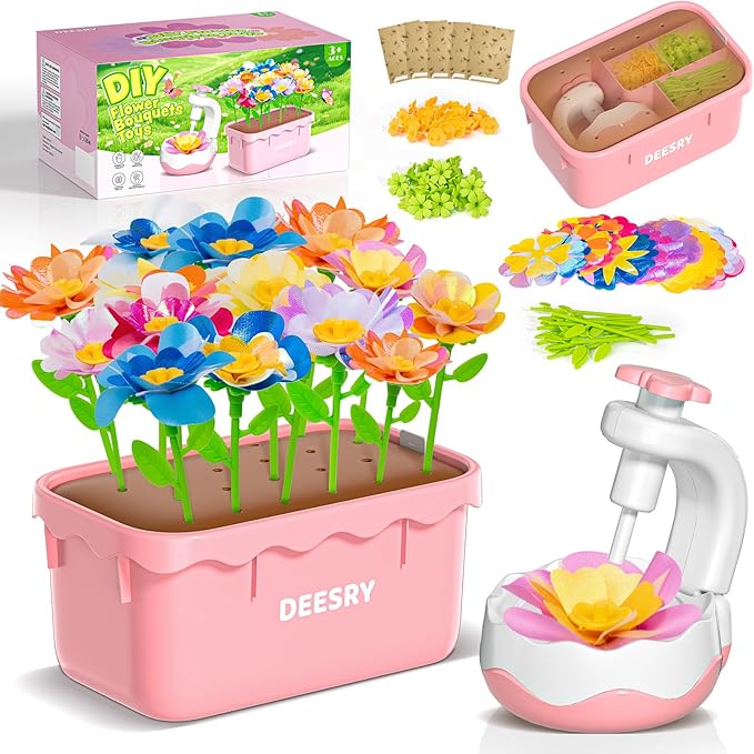 Deesry Fabric Flower Bouquets Toys, DIY Flower Craft Kits Year, Flowers Market Toy, Educational Arts & Crafts Toy, DIY Creative Activity As Christmas Birthday Gift for 4 5 6 7 8 Year Toddler Girl-02