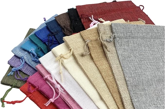 Palmhomee Gift Bags, Pack of 20 Burlap Drawstring Linen Jewelry Pouches, Hessian Jute Bags for Birthday, Jewelry, Treats, Party Favors, Art & DIY Craft (6x8 Inch, Mixed Colors)